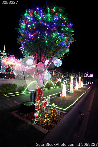 Image of Magical Xmas Lights Decorations on home at Christmas holidays