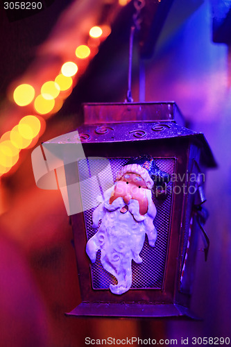 Image of Christmas festive  lights Santa Lantern lamp