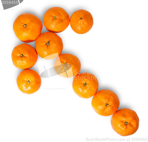 Image of Ripe Juicy Orange Tangerine Lined As A Left Arrow