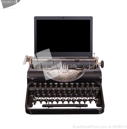 Image of Typewriter with modern laptop screen