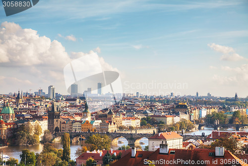 Image of Overview of old Prague with Charles bridge