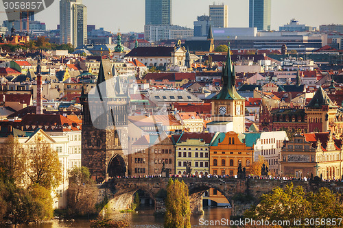 Image of Overview of old Prague with Charles bridge