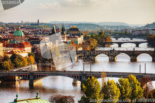 Image of Overview of old Prague with Charles bridge