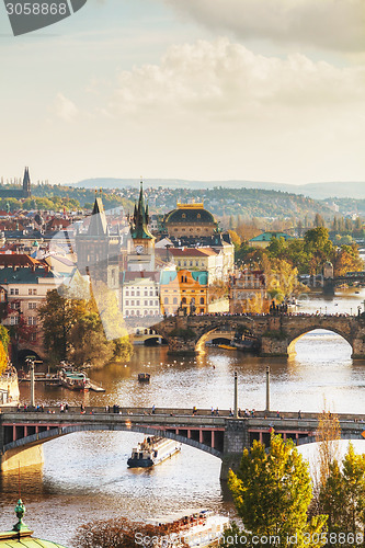 Image of Overview of old Prague with Charles bridge