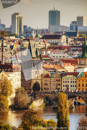 Image of Overview of old Prague with Charles bridge