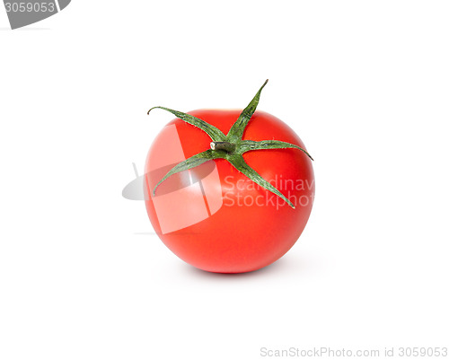 Image of One Fresh Red Tomato With Green Stem