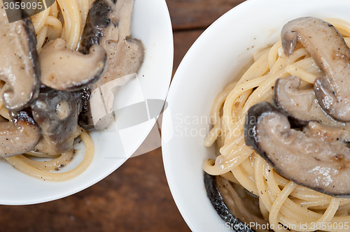 Image of Italian spaghetti pasta and mushrooms