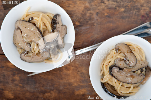 Image of Italian spaghetti pasta and mushrooms