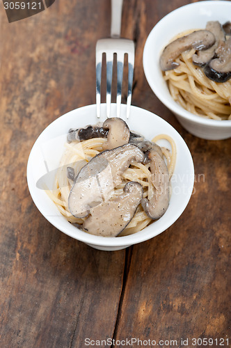 Image of Italian spaghetti pasta and mushrooms