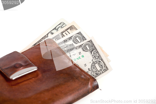 Image of leather wallet with money