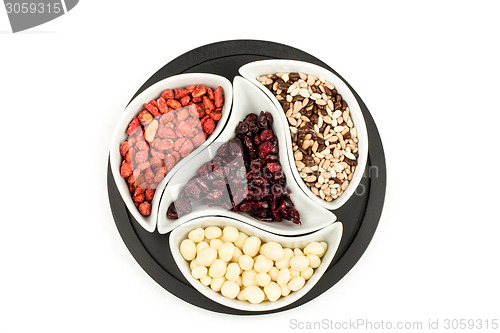 Image of almonds in chocolate, cranberries and walnuts