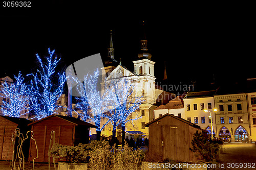 Image of christmas decorated town in night Jihlava