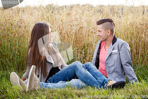 Image of Happy smiling young couple outdoor. valentine concept