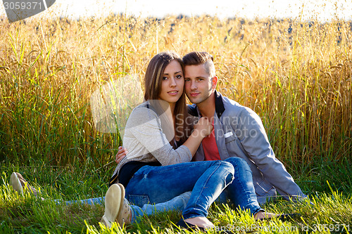Image of Happy smiling young couple outdoor. valentine concept