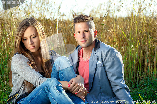 Image of Happy smiling young couple outdoor. valentine concept
