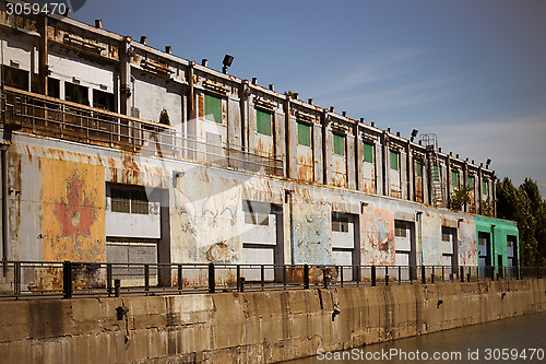 Image of Old grungy warehouse on a pier