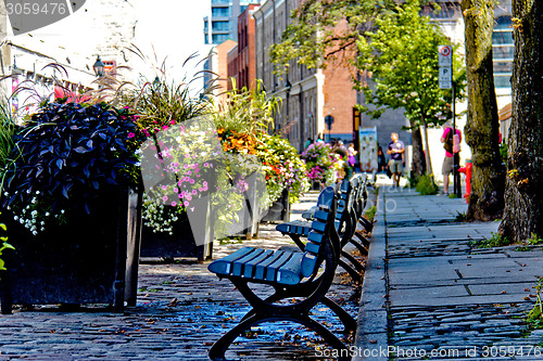 Image of Quiet city street benches - filter applied