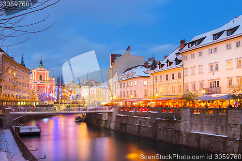 Image of Ljubljana in Christmas time. Slovenia, Europe. 