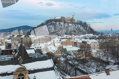 Image of Panorama of Ljubljana in winter. Slovenia, Europe.