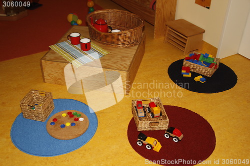 Image of Plastic toys in a childrens room ready to play with