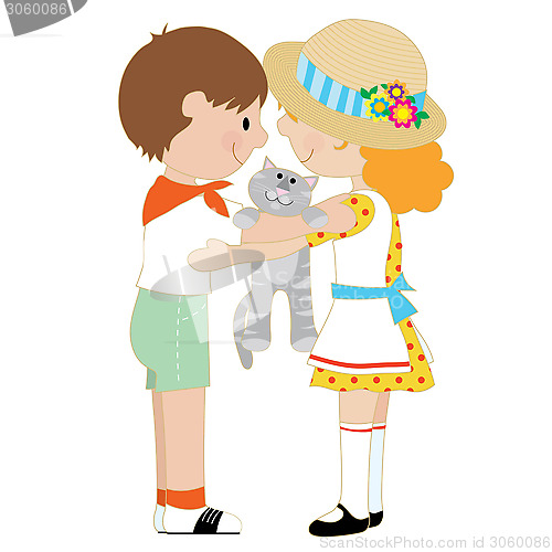 Image of Kids and Kitten