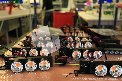 Image of assembly of LED lights in manufacturing