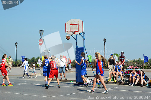 Image of Street basketball among women's teams on the street in Tyumen, R