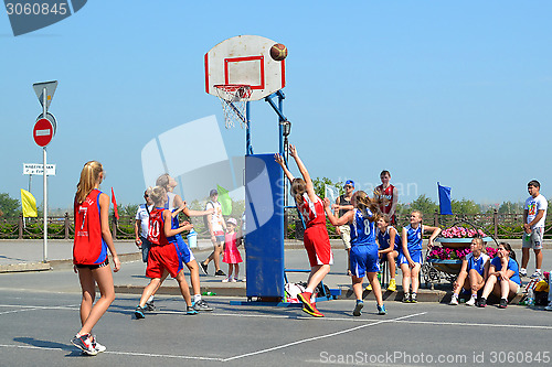 Image of Street basketball among women's teams on the street in Tyumen, R