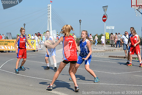 Image of Street basketball among women's teams on the street in Tyumen, R