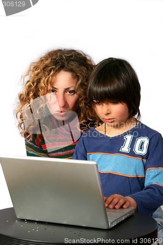 Image of Mother and son at computer