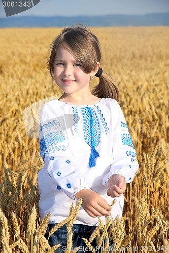 Image of small rural girl on wheat field