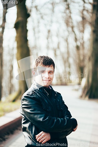 Image of Handsome Man Outdoors Portrait. Spring Colours.