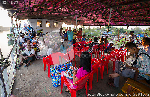 Image of Passengers on a ferry in Sittwe, Myanmar