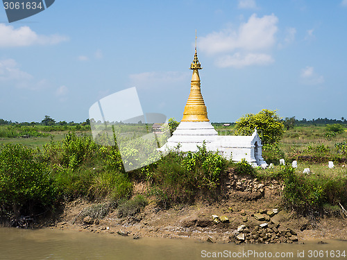 Image of Small pagoda amid rice fields in Myanmar