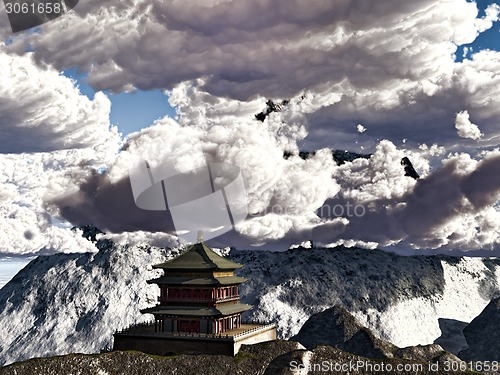 Image of Buddhist Temple in mountains
