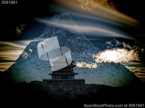 Image of Buddhist Temple in mountains