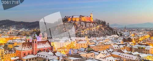 Image of Panorama of Ljubljana in winter. Slovenia, Europe.