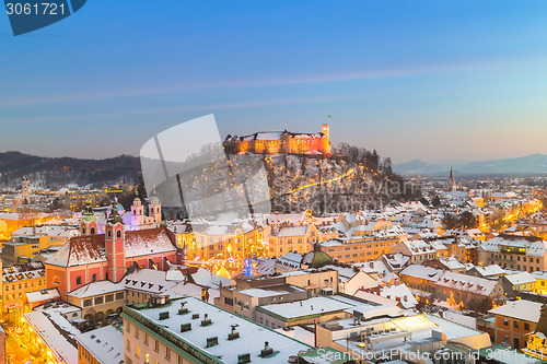 Image of Panorama of Ljubljana in winter. Slovenia, Europe.