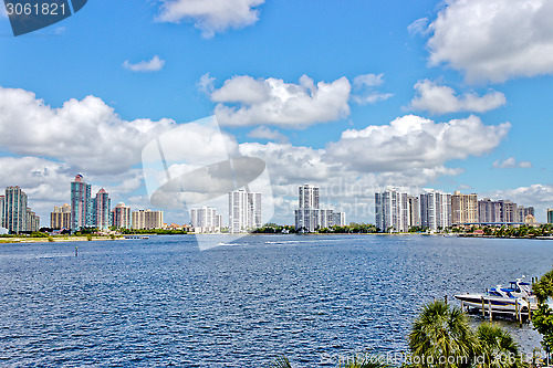 Image of Skyline of the city of Aventura in Miami, Florida.