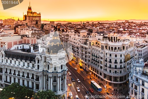 Image of Panoramic view of Gran Via, Madrid, Spain.