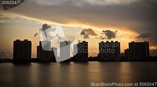 Image of Sunset on condo buildings in Miami, Florida