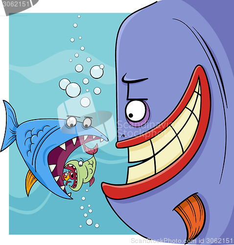 Image of bigger fish saying cartoon illustration