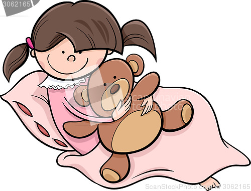 Image of girl with teddy cartoon illustration