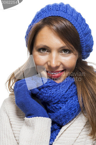 Image of Close up Smiling Woman in Winter Outfit