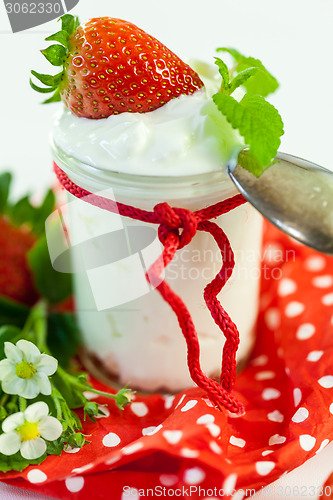 Image of Fresh strawberries with healthy yogurt