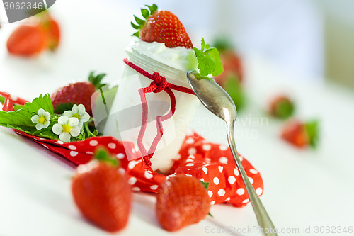 Image of Fresh strawberries with healthy yogurt