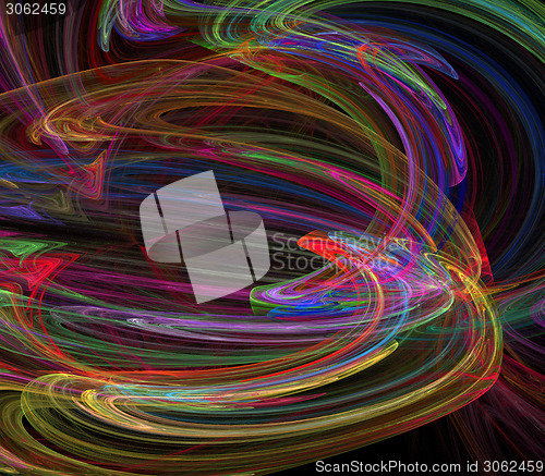 Image of Visualization of fractal vortex of colored lines.
