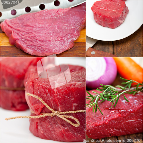 Image of different raw beef cuts collage