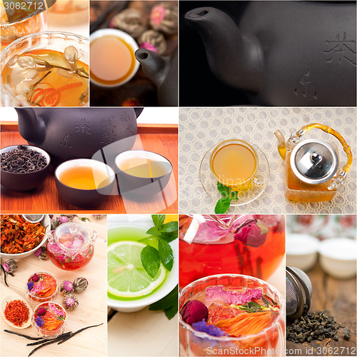 Image of collection of different herbal tea infusion collage