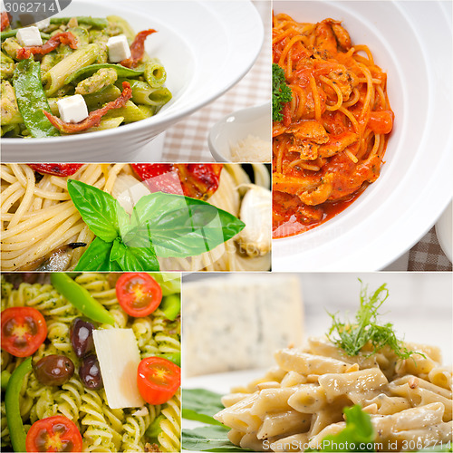 Image of collection of different type of Italian pasta collage
